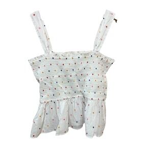 LOFT Women's Dotted Smocked Peplum Cami - Whisper White - Size XL EUC